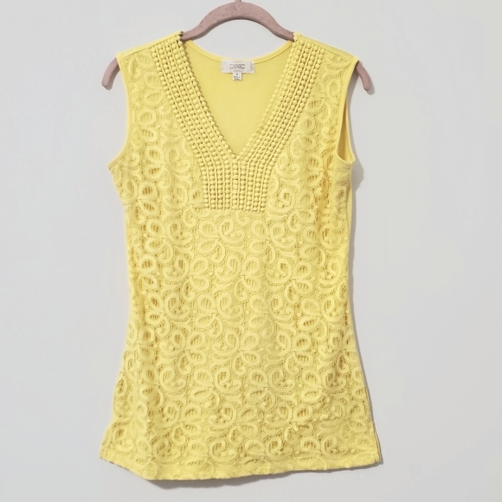 Shannon Ford NY Yellow Lace Front Sleeveless Top Women Small
